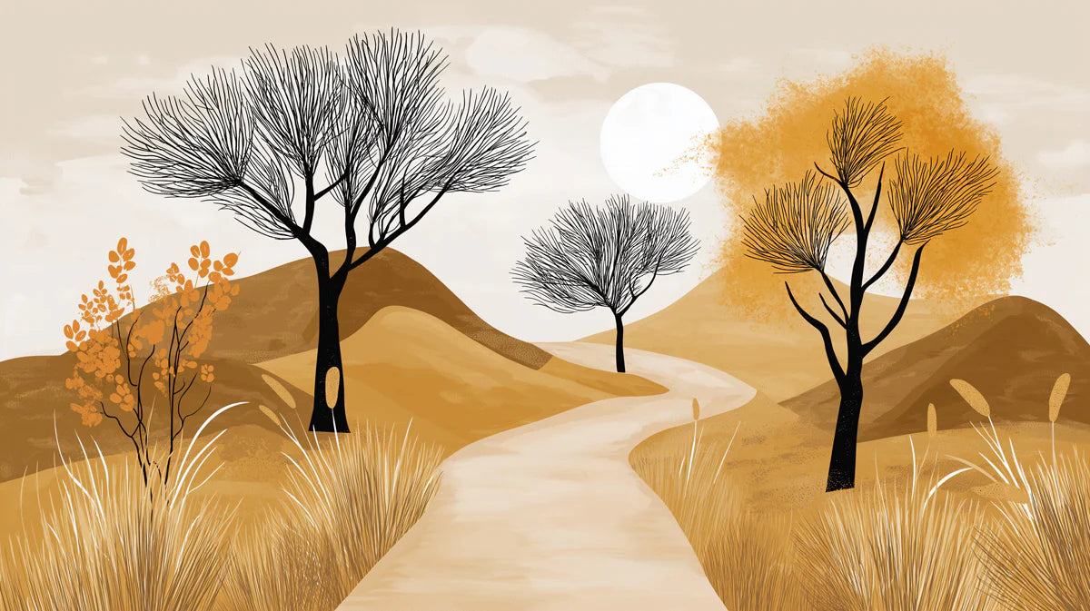 Golden Hills Landscape Mural Wallpaper — Modern Abstract Art Mural Wallpaper - room preview 02