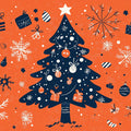 Graphic Holiday Tree Mural Wallpaper — Vibrant Orange and Navy Mural Wallpaper - room preview 02