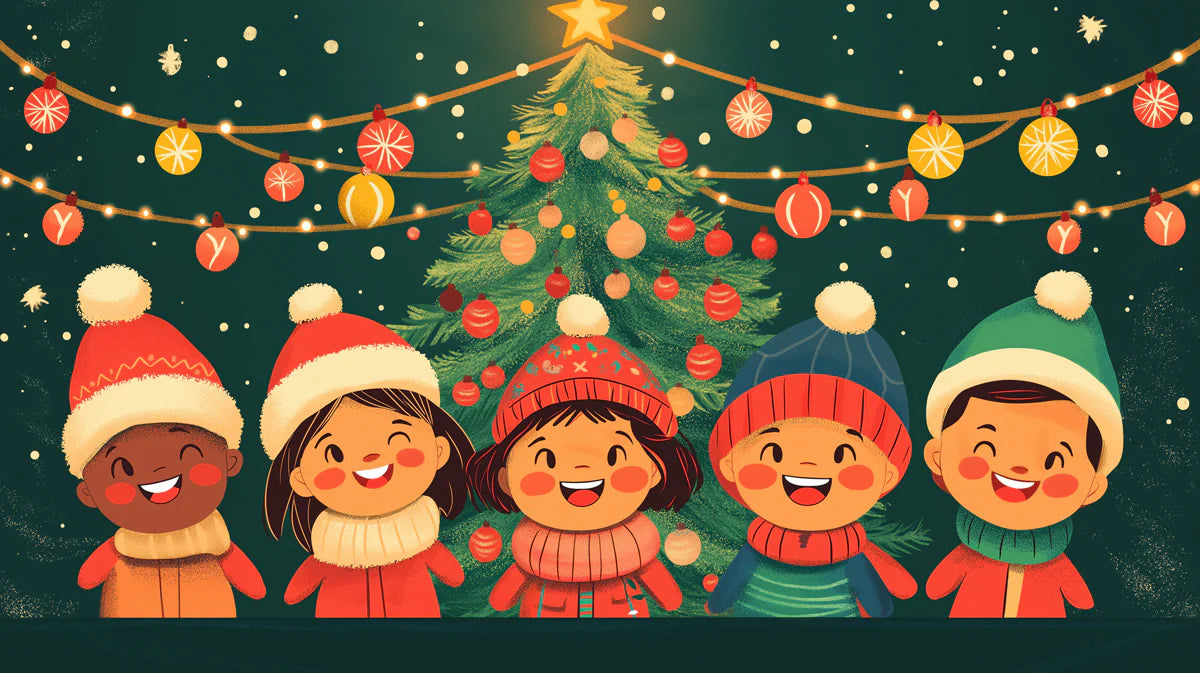 Winter Carolers Mural Wallpaper — Whimsical Holiday Scene Mural Wallpaper - room preview 02