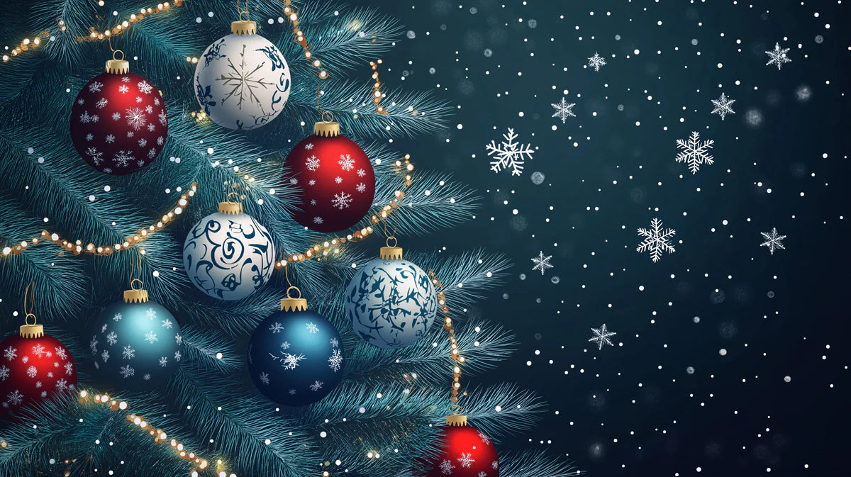 Winter Festive Pine Mural Wallpaper — Holiday Ornament Design Mural Wallpaper - room preview 02