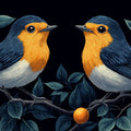 Midnight Songbird Mural Wallpaper — Bold Botanical Art Mural Wallpaper - room preview 02
