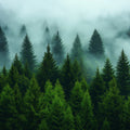Mist-Covered Pine Forest Mural Wallpaper in Deep Green Mural Wallpaper - room preview 02