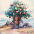 Fantasy Hilltop Tree Mural Wallpaper — Whimsical Holiday Scene Mural Wallpaper - room preview 02