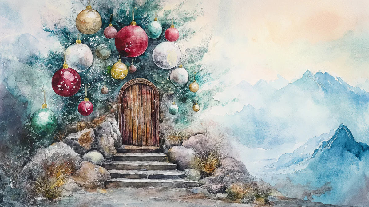 Mountain Christmas Tree Dwelling Mural Wallpaper — Whimsical Decor Mural Wallpaper - room preview 02