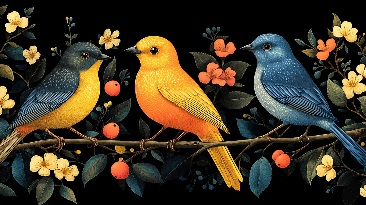 Aviary Garden Mural Wallpaper — Bold Tropical Bird Design Mural Wallpaper - room preview 02