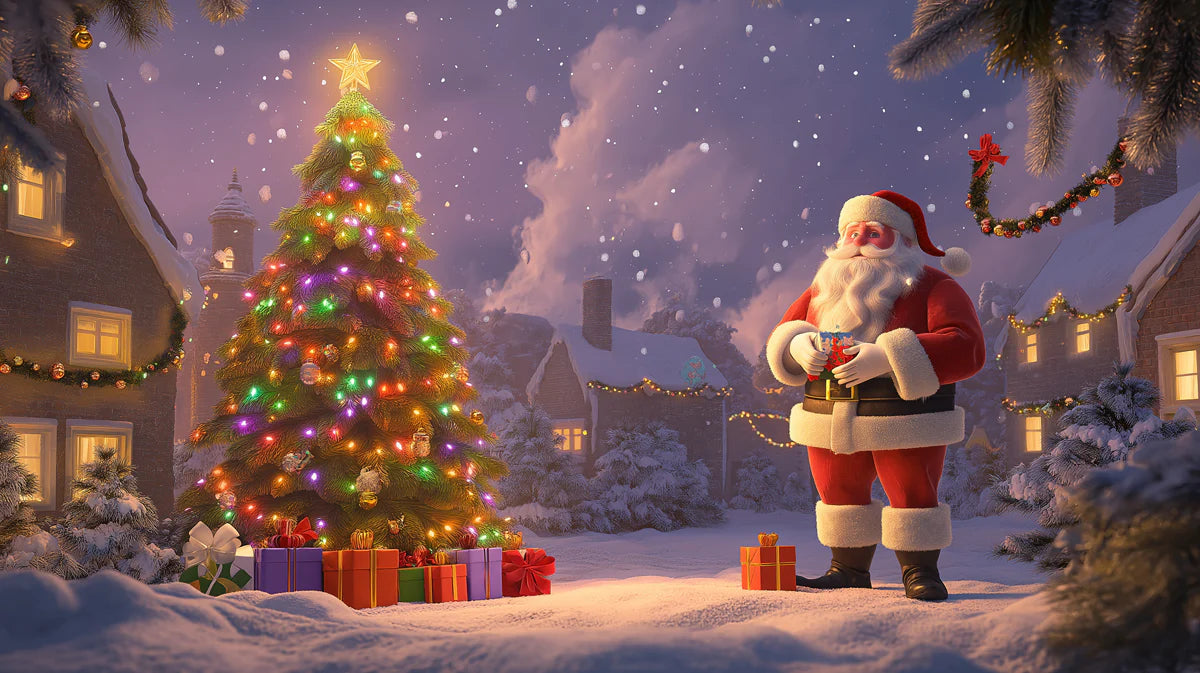Christmas Eve Village Scene Mural Wallpaper — Whimsical Storybook Art Mural Wallpaper - room preview 02