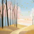 Autumn Woodland Path Mural Wallpaper — Soft Seasonal Grove Mural Wallpaper - room preview 02