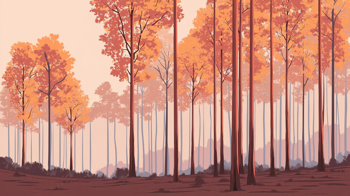 Autumn Woodland Mural Wallpaper — Warm Clay and Golden Forest Mural Wallpaper - room preview 02