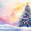 Holiday Sunrise Watercolor Mural Wallpaper — Whimsical Festive Scene Mural Wallpaper - room preview 02