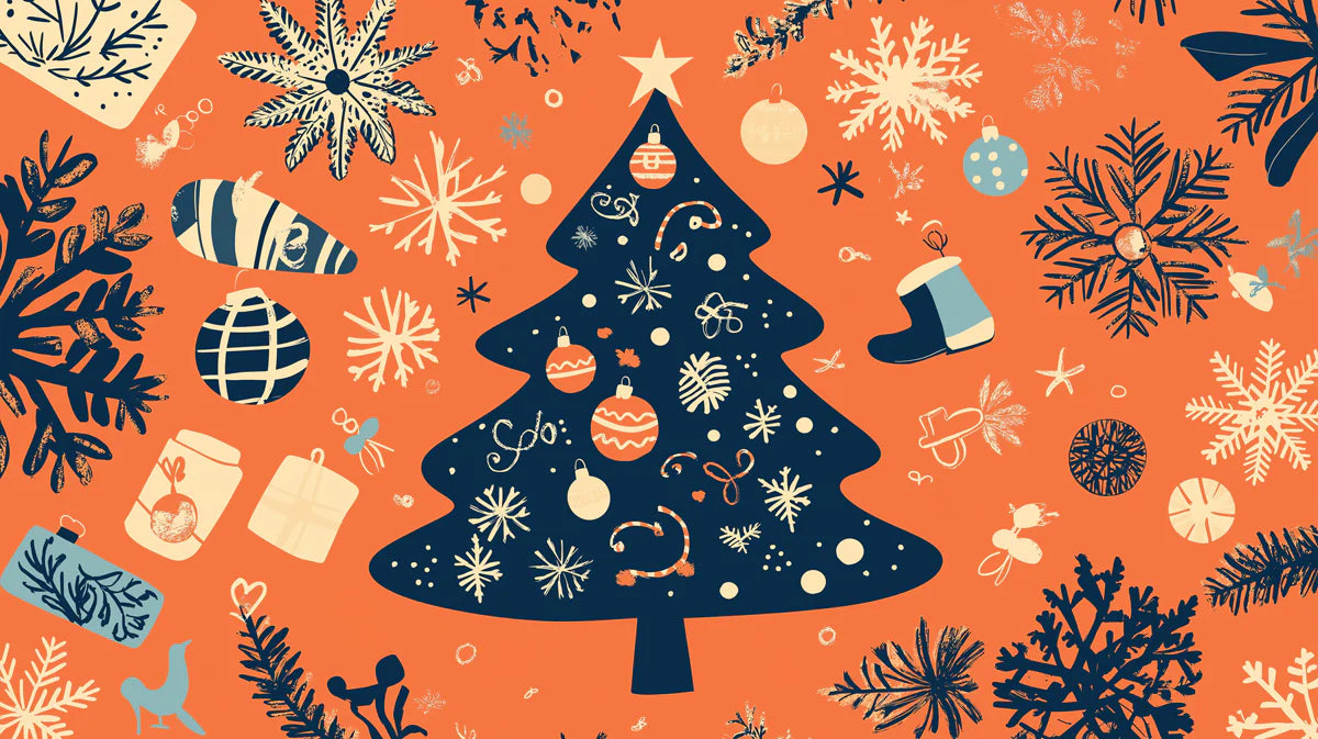 Folk Art Holiday Medley Mural Wallpaper — Playful Festive Decor Mural Wallpaper - room preview 02