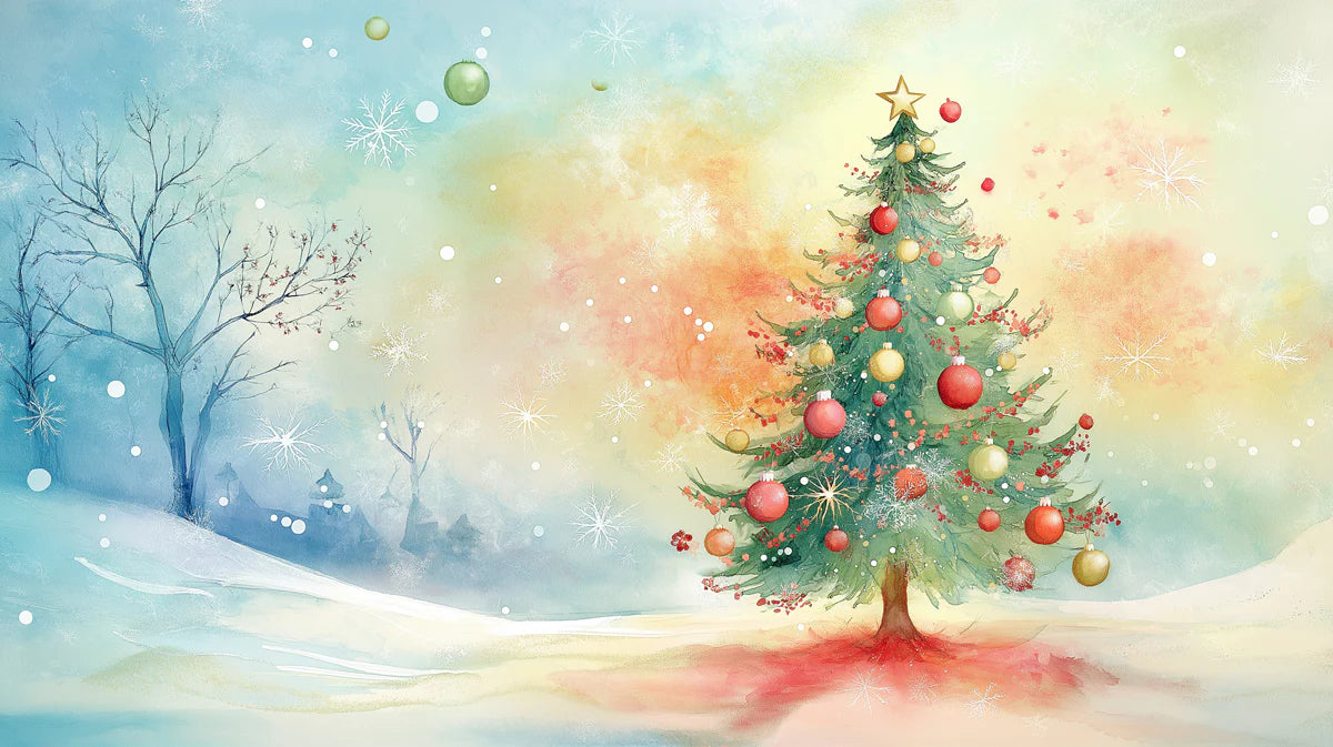Winter Forest Christmas Tree Mural Wallpaper — Watercolor Scene Mural Wallpaper - room preview 02
