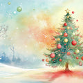 Winter Forest Christmas Tree Mural Wallpaper — Watercolor Scene Mural Wallpaper - room preview 02
