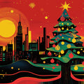 Urban Holiday Skyline Mural Wallpaper — Festive City Night Scene Mural Wallpaper - room preview 02
