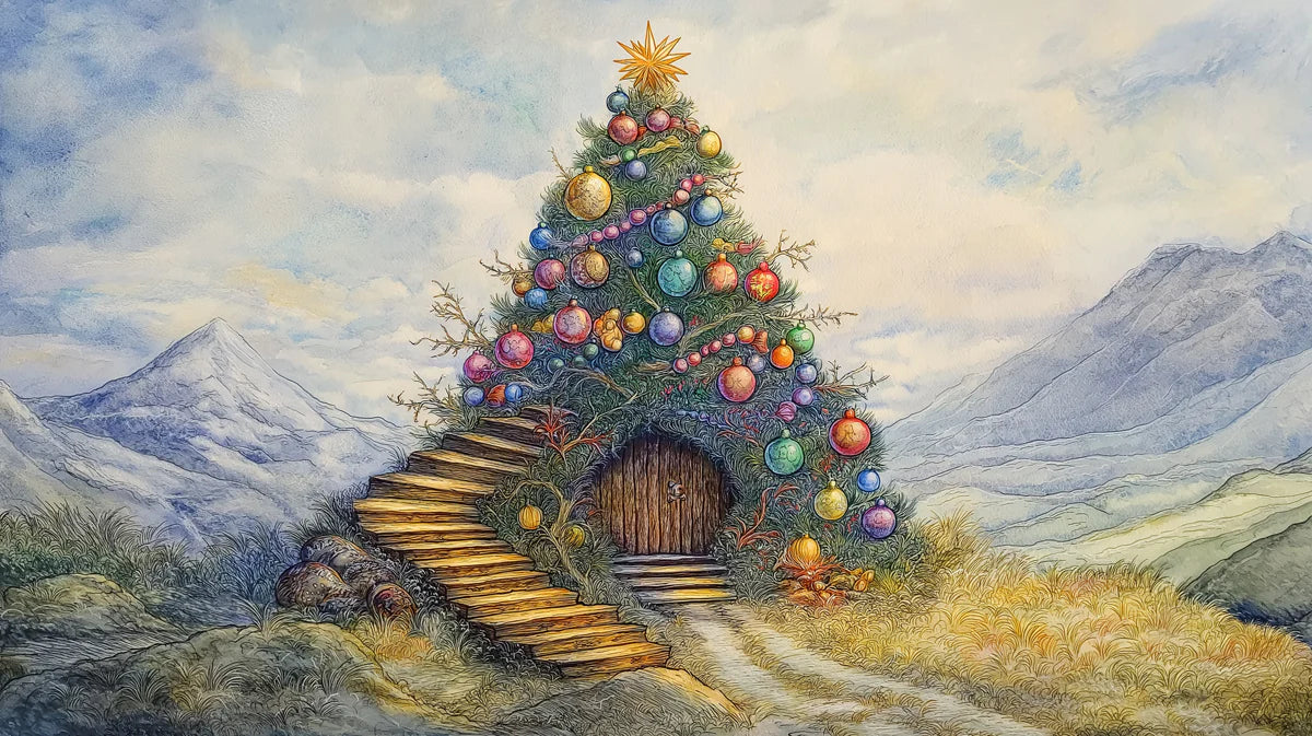 Holiday Hill Home Mural Wallpaper — Whimsical Fantasy Illustration Mural Wallpaper - room preview 02