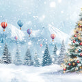 Snowy Alpine Christmas Tree Mural Wallpaper with Hot Air Balloons Mural Wallpaper - room preview 02