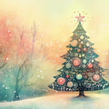 Watercolor Winter Landscape Mural Wallpaper with Christmas Tree Mural Wallpaper - room preview 02