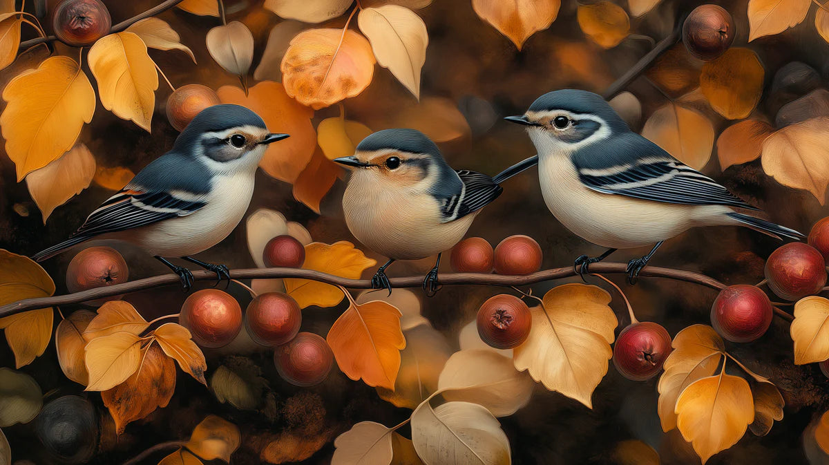 Autumn Woodland Birds Mural Wallpaper — Soft Seasonal Nature Art Mural Wallpaper - room preview 02