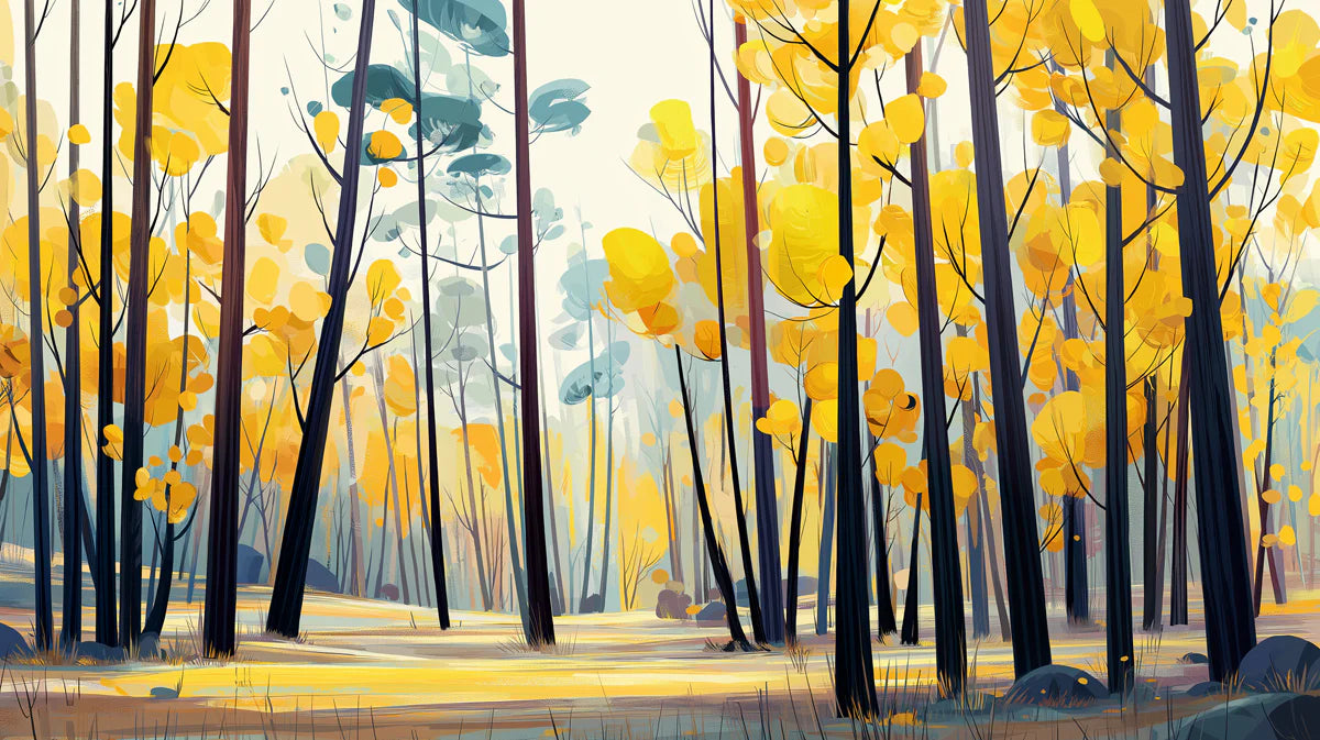 Golden Autumn Forest Mural Wallpaper — Modern Graphic Art Mural Wallpaper - room preview 02