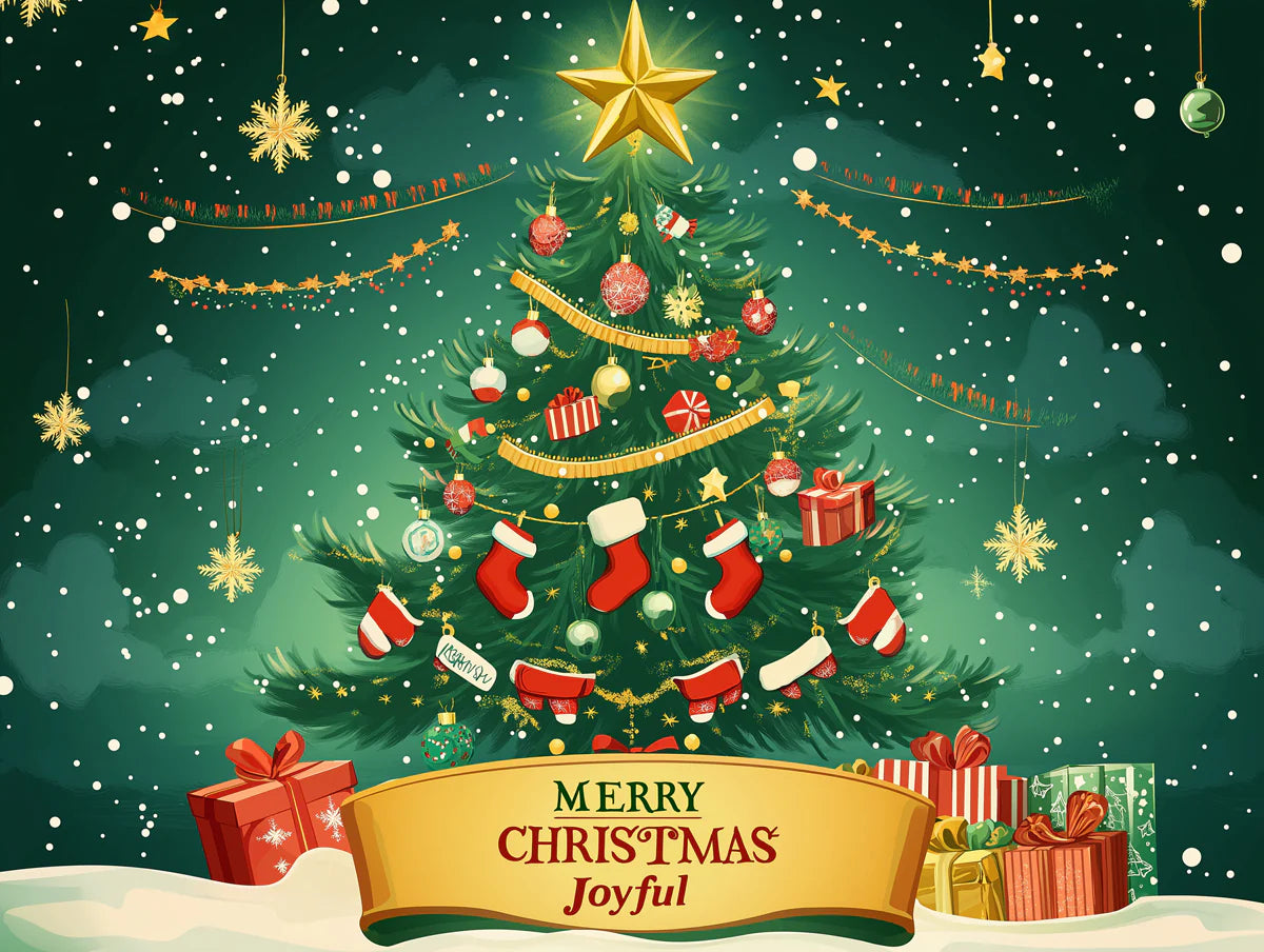 Joyful Christmas Tree Mural Wallpaper —Festive Holiday Decor Mural Wallpaper - room preview 02