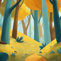 Stylized Autumn Forest Mural Wallpaper — Teal and Ochre Woods Mural Wallpaper - room preview 02