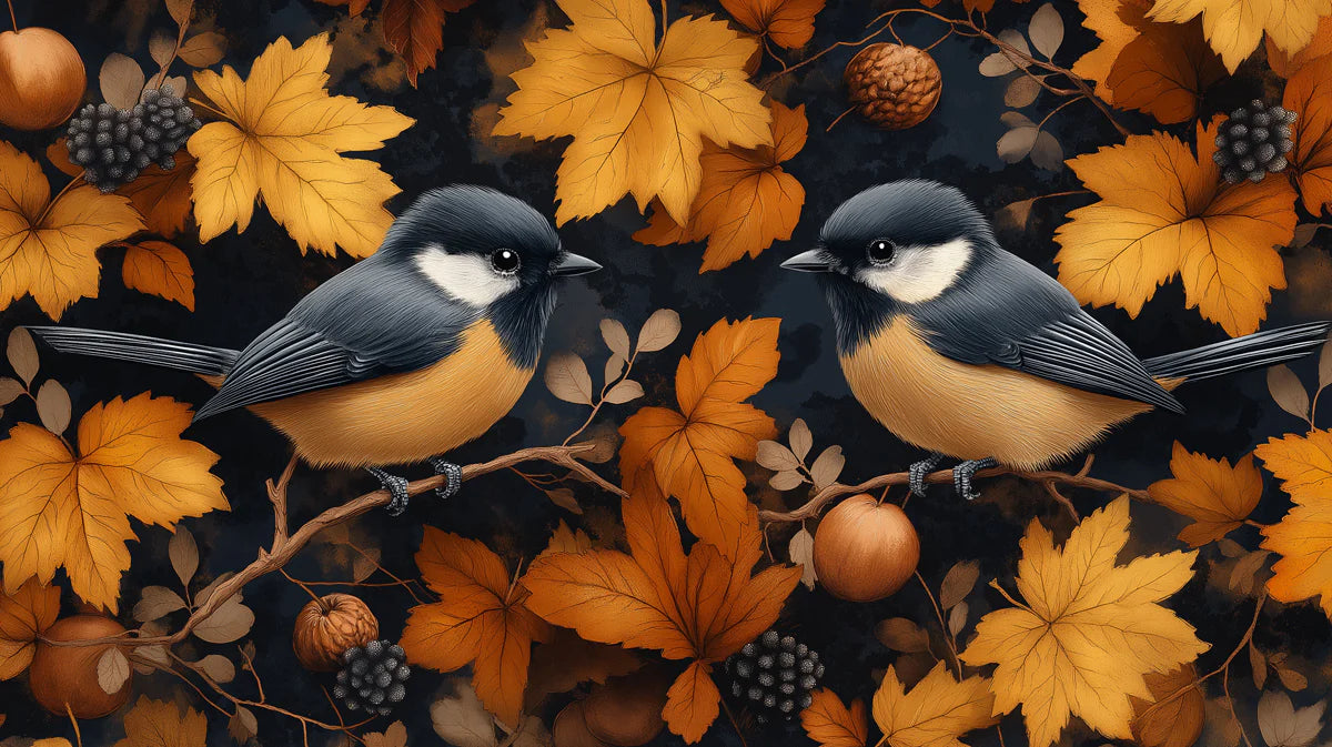 Autumn Aviary Mural Wallpaper Gold, Brown, and Charcoal Mural Wallpaper - room preview 02