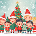Christmas Elves Gathering Mural Wallpaper — Whimsical Holiday Scene Mural Wallpaper - room preview 02
