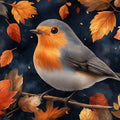 European Robin Autumn Leaf Mural Wallpaper — Moody Nature Design Mural Wallpaper - room preview 02