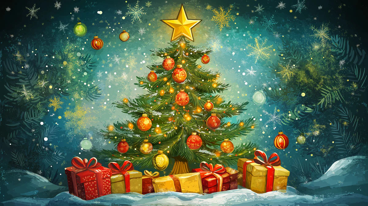 Storybook Christmas Pine Mural Wallpaper — Whimsical Holiday Scene Mural Wallpaper - room preview 02