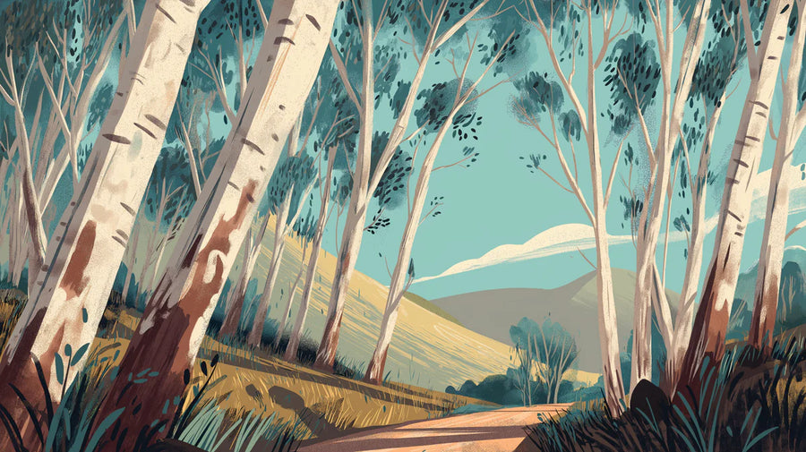 Nature Wallpaper Mural – Natural Wall Mural – Sunlit Birch Forest — Artistic Nature Landscape printable artwork