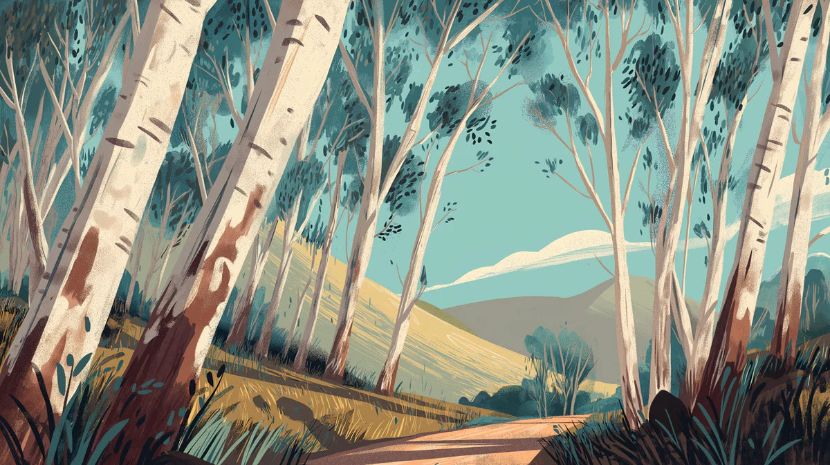 Sunlit Birch Forest Mural Wallpaper — Artistic Nature Landscape Mural Wallpaper - room preview 02