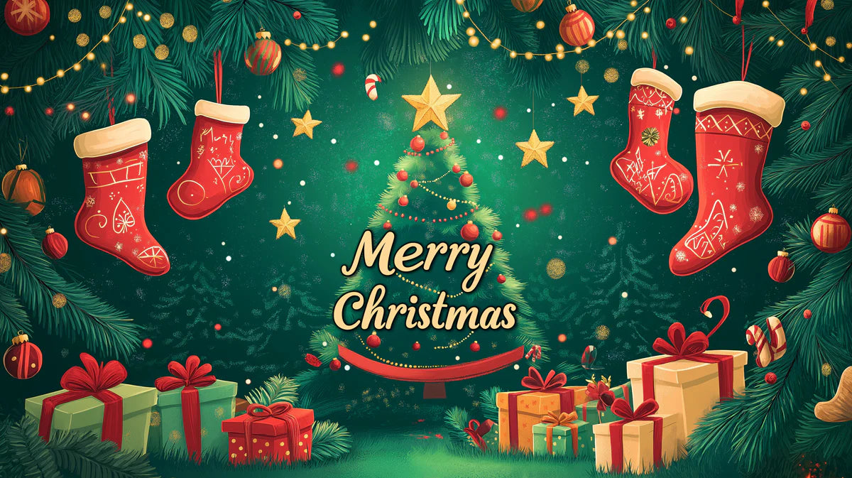 Merry Christmas Tree Mural Wallpaper — Festive Holiday Decor Mural Wallpaper - room preview 02