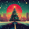 Snowy City Christmas Tree Mural Wallpaper — Festive Festive Mural Mural Wallpaper - room preview 02