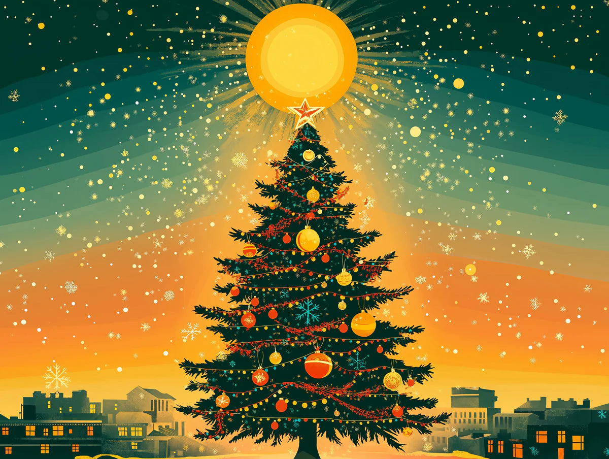 Radiant Holiday City Mural Wallpaper — Festive Warmth Mural Wallpaper - room preview 02