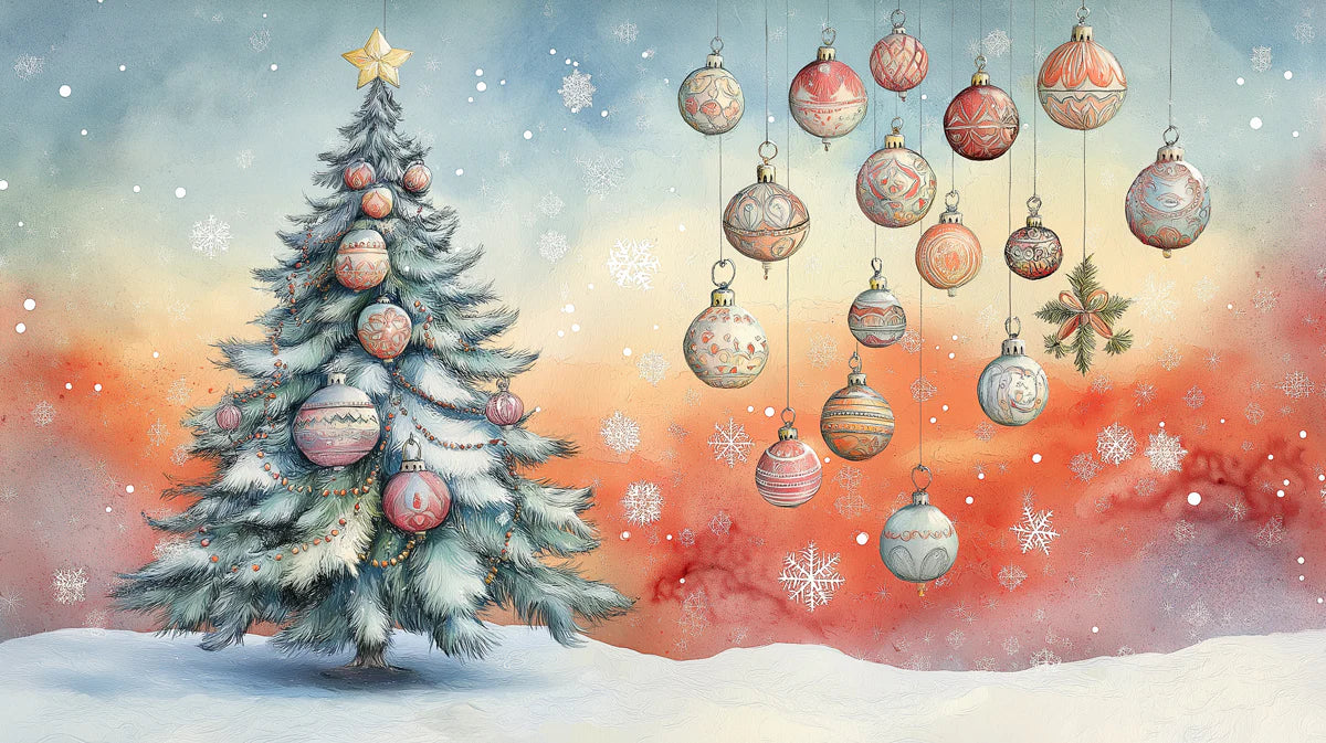Watercolor Ornament Sky Mural Wallpaper Muted Red, Blue, and Orange Mural Wallpaper - room preview 02