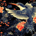 Kingfisher and Peony Floral Mural Wallpaper in Indigo and Coral Mural Wallpaper - room preview 02