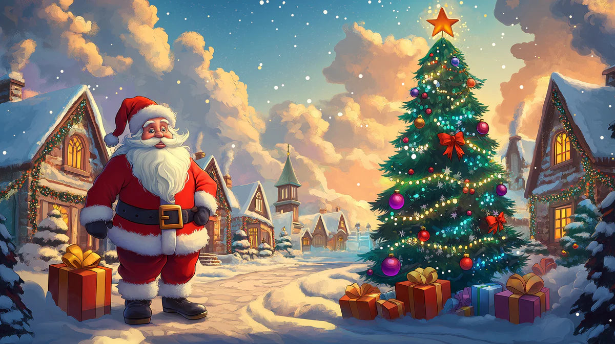 Winter Village Christmas Eve Mural Wallpaper — Whimsical Holiday Art Mural Wallpaper - room preview 02