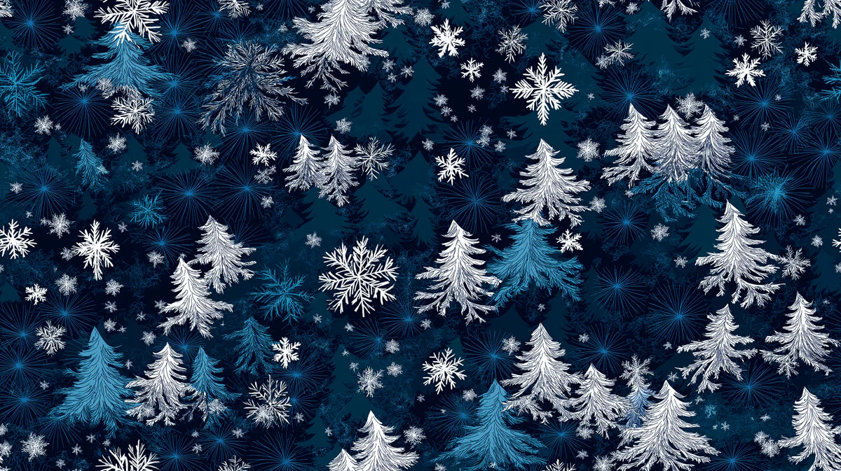 Midnight Pine and Snowflake Mural Wallpaper — Winter Forest Mural Wallpaper - room preview 02