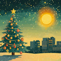 Silent Night Cityscape Mural Wallpaper — Artistic Holiday Design Mural Wallpaper - room preview 02