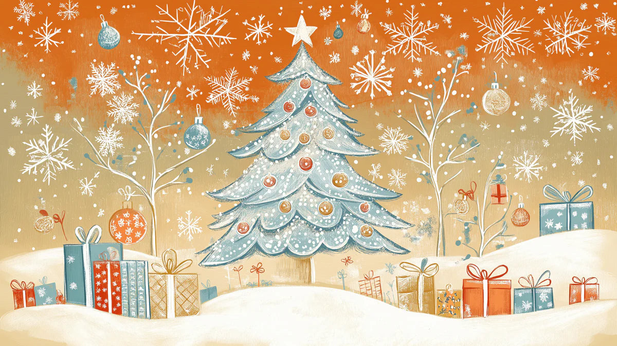 Retro Holiday Sketch Mural Wallpaper — Whimsical Winter Scene Mural Wallpaper - room preview 02