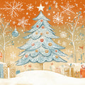 Retro Holiday Sketch Mural Wallpaper — Whimsical Winter Scene Mural Wallpaper - room preview 02