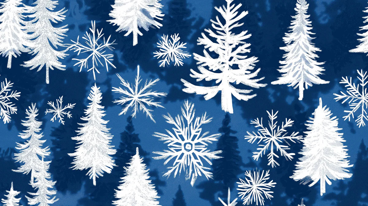 Winter Forest Mural Wallpaper —Nordic Blue and White Trees Mural Wallpaper - room preview 02
