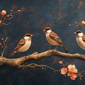 Sparrow and Blossom Mural Wallpaper — Moody Floral Art Mural Wallpaper - room preview 02