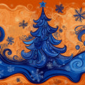 Art Nouveau Holiday Swirl Mural Wallpaper in Blue and Orange Mural Wallpaper - room preview 02