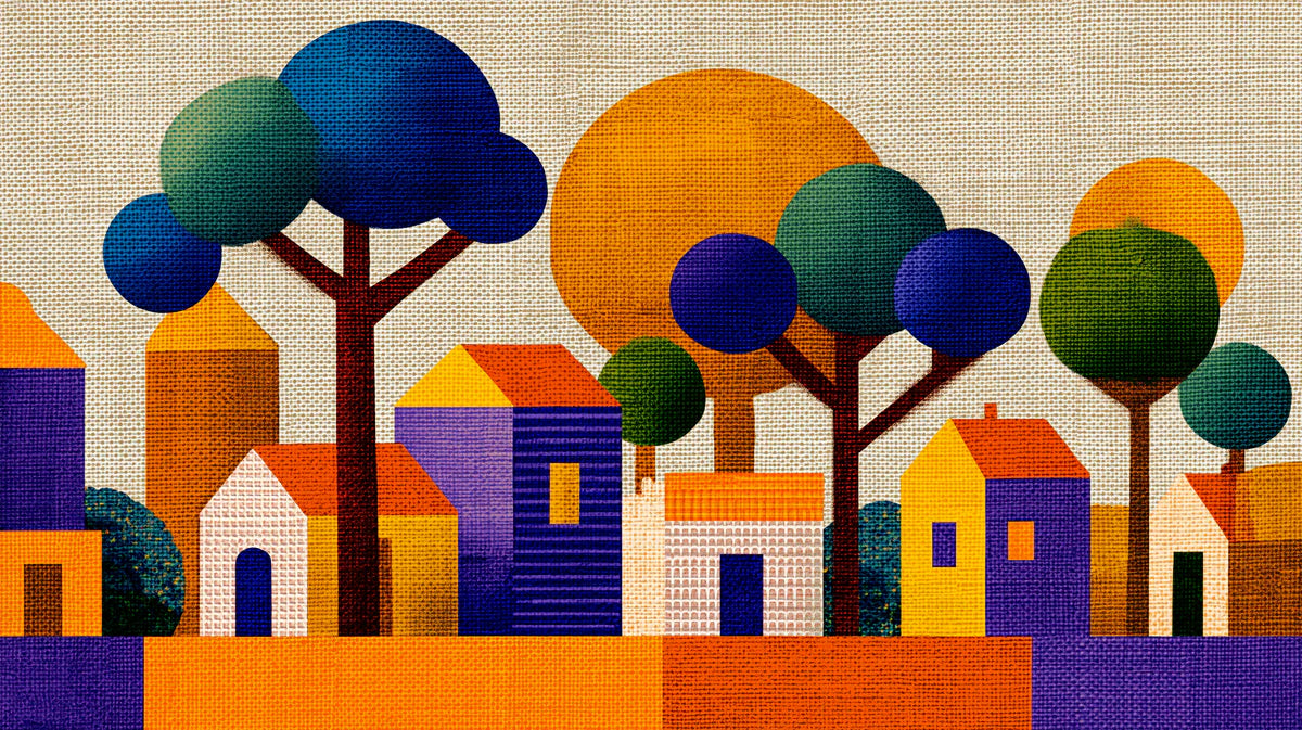 Abstract Village Mural Wallpaper — Whimsical Geometric Motif Mural Wallpaper - room preview 02