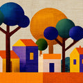 Abstract Village Mural Wallpaper — Whimsical Geometric Motif Mural Wallpaper - room preview 02