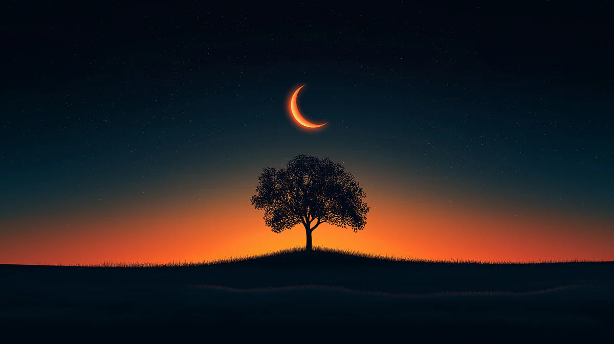 Solitude Tree at Dusk Mural Wallpaper Orange and Black Mural Wallpaper - room preview 02