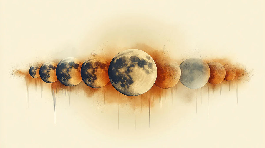 Moon Wallpaper Mural – Lunar Wall Mural – Lunar Cycle — Artistic Ink Drip Design printable artwork