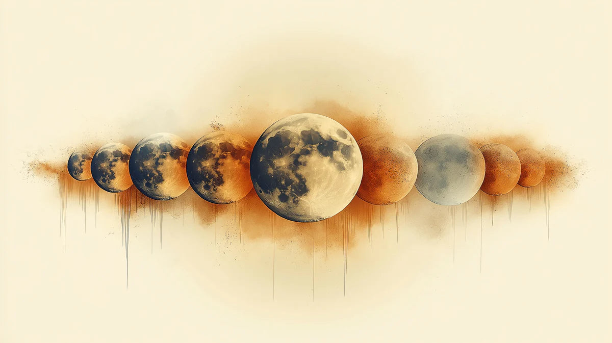 Lunar Cycle Mural Wallpaper — Artistic Ink Drip Design Mural Wallpaper - room preview 02