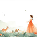 Meadow Princess Illustration Mural Wallpaper — Soft Whimsical Scene Mural Wallpaper - room preview 02