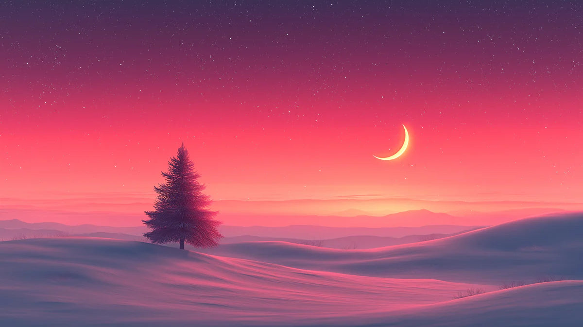 Winter Twilight Pine Mural Wallpaper — Minimalist Landscape Design Mural Wallpaper - room preview 02